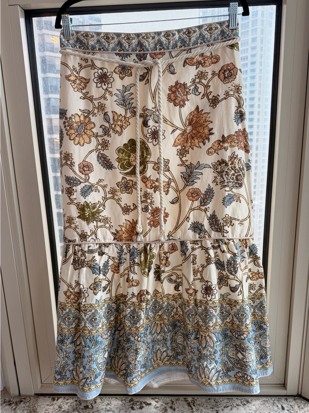 LIKE NEW House of Harlow Linen Blend Floral Maxi Skirt in Cream/Blue/Yellow - M